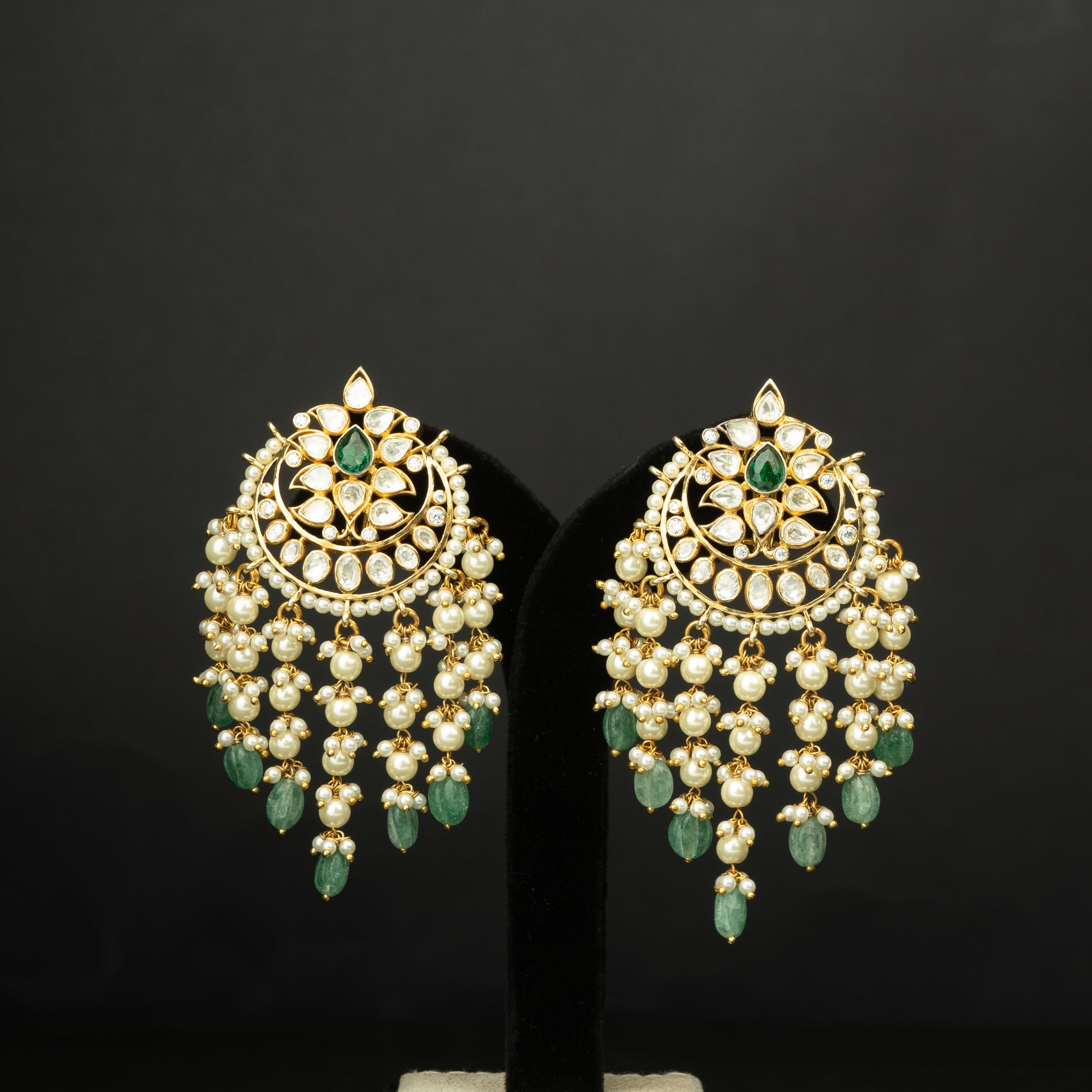 Siya Silver Earrings, crafted with premium gold-plated 92.5 silver featuring timeless cubic zirconia, moissanite stones, beads, and tourmaline