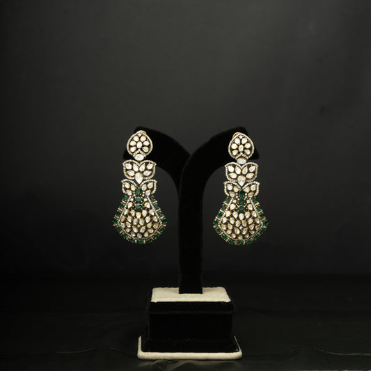 Naaz Silver Earrings, crafted with premium gold-plated 92.5 silver featuring timeless moissanite, emerald, and cubic zirconia stones