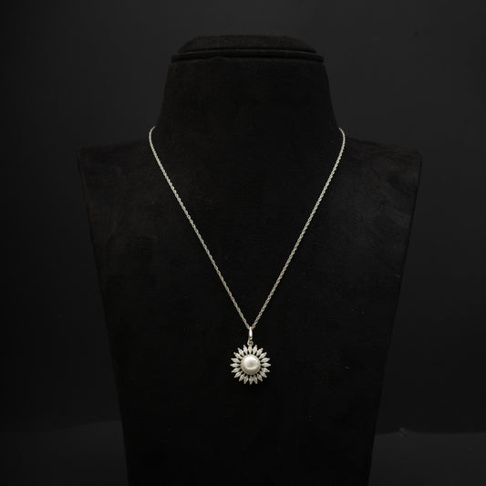 92.5 silver chain, Aaral CZ 92.5 silver chain featuring cz stones and pearl