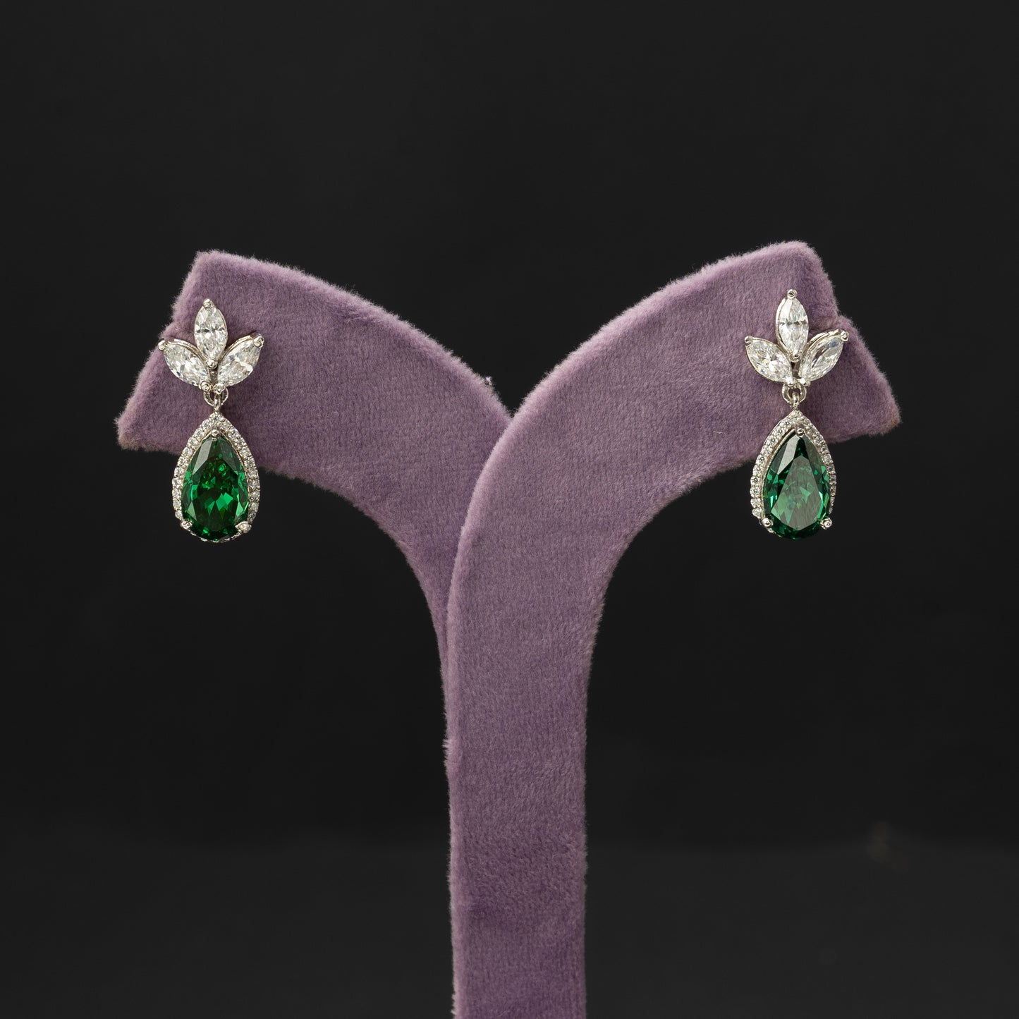 Saanvi silver earrings, 92.5 silver earrings featuring cz and emerald stones