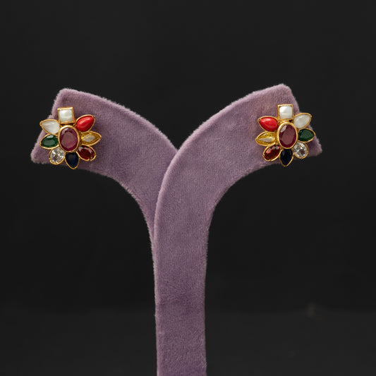 Ishani navaratna silver stud earrings, Navaratna stud earrings, 92.5 gold plated silver stud earrings