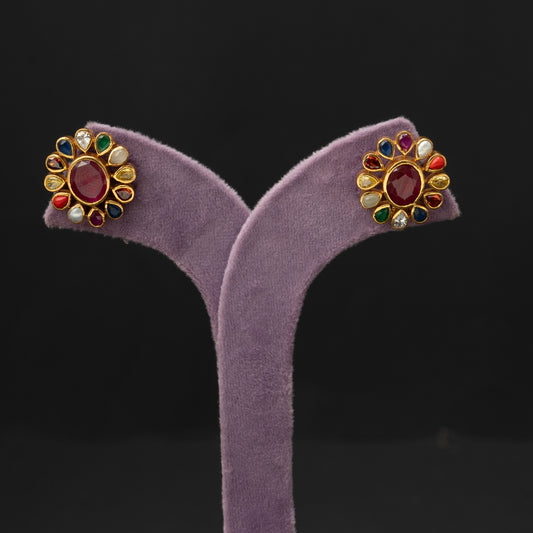 Irya silver stud earrings, Navaratna stones earrings, 92.5 silver earrings