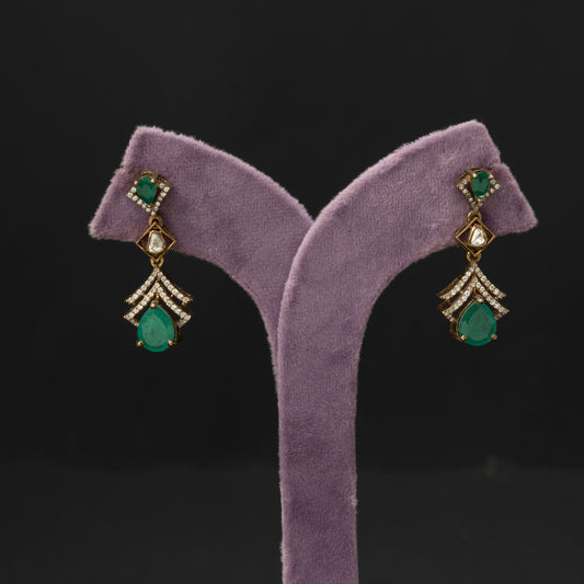 Nidhi Silver Earrings, Silver Emerald Earrings, gold-plated 92.5 Silver Earrings