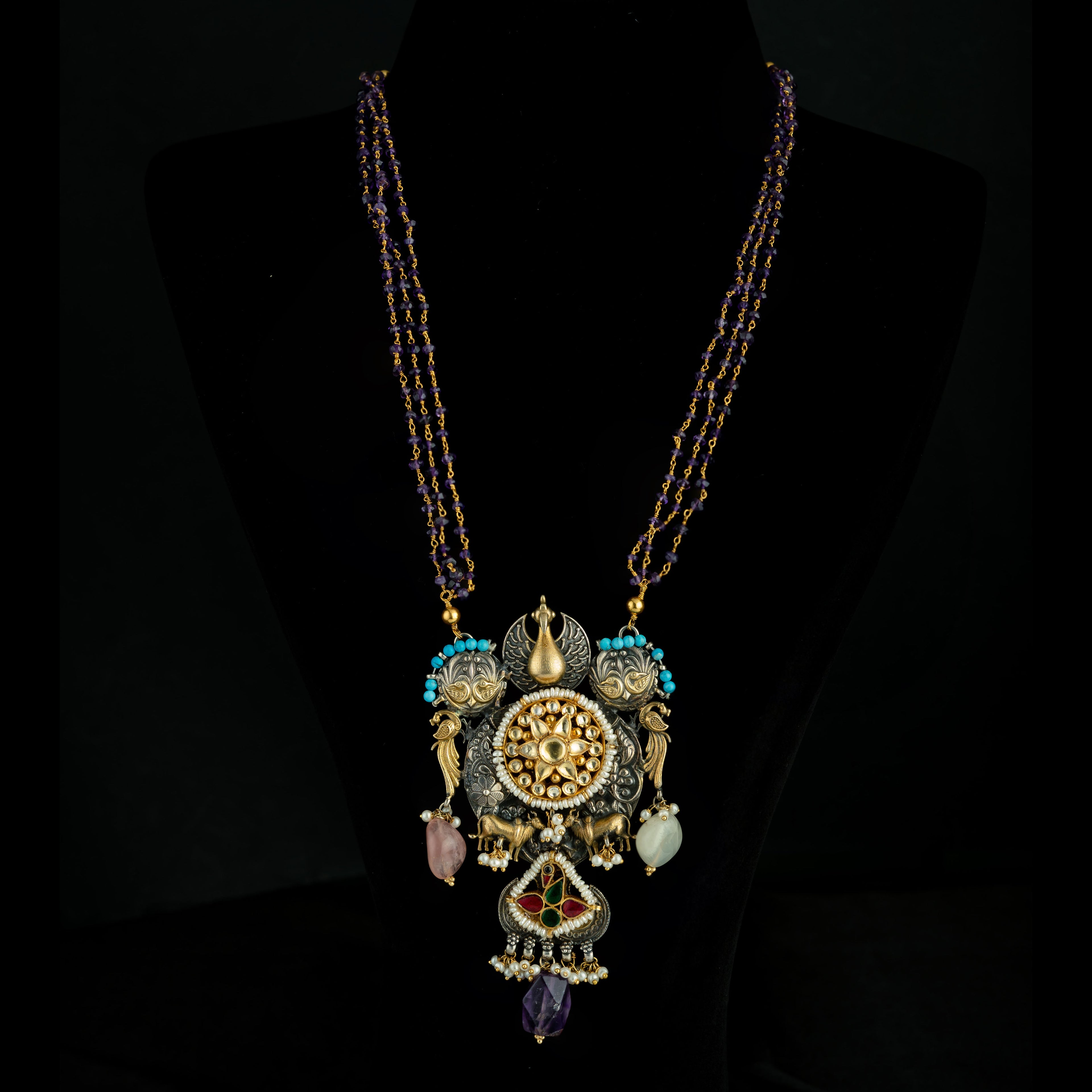 Gold plated haram,92.5 silver gold plated haram, vallika bits gold plated haram