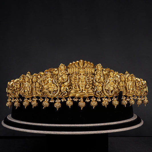 Naina vaddanam, gold plated 92.5 silver vaddanam, south Indian traditional vaddanam with intricate temple designs