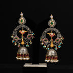 Ishya Silver Earrings, 92.5 silver earrings with gold-plating, gold plated silver earrings featuring with timeless Moissanite, Ruby, Emerald, and Seed pearls