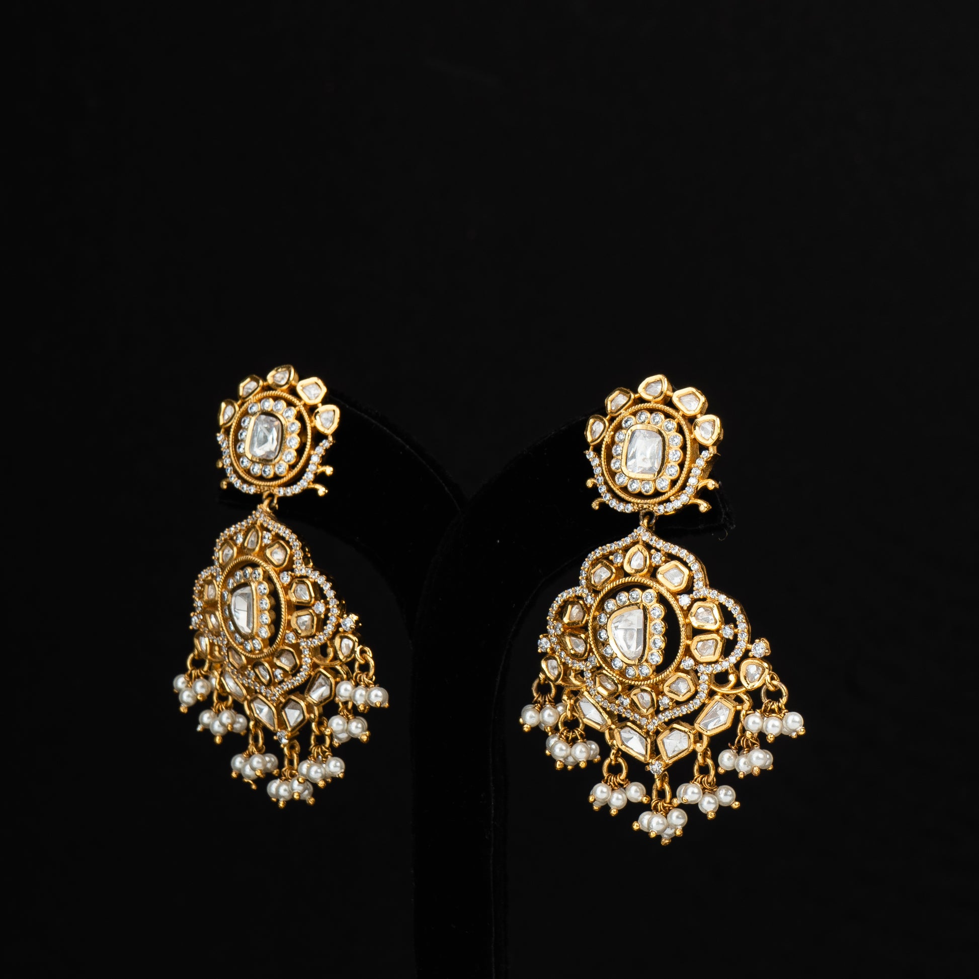 Ruhi Kundan Silver Earrings, 92.5 silver earrings with gold-plating, gold plated silver earrings