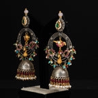 Ishya Silver Earrings, 92.5 silver earrings with gold-plating, gold plated silver earrings featuring with timeless Moissanite, Ruby, Emerald, and Seed pearls