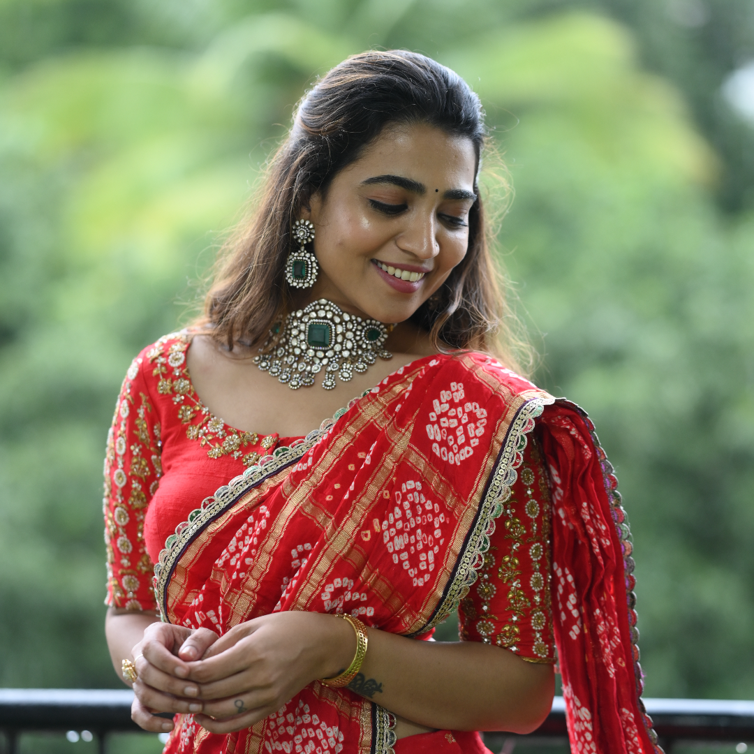 Sitara Victorian Choker, Gold plated premium 92.5 silver choker necklace featuring timeless moissanite stones, emeralds, and cubic zirconia stones