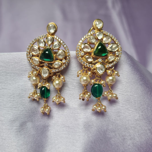 Ajmina Kundan Silver Earrings, 92.5 silver earrings with gold plating