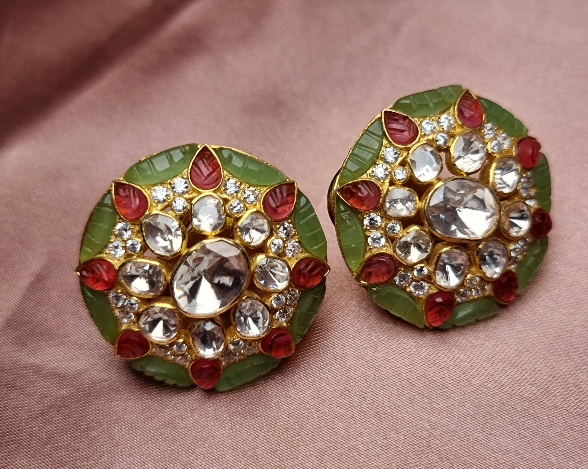 Ridhi kundan silver stud earrings, gold-plated 92.5 silver stud earrings featuring premium kundan stones