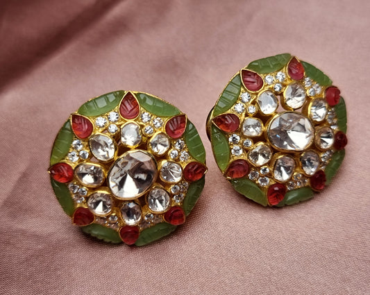 Ridhi kundan silver stud earrings, gold-plated 92.5 silver stud earrings featuring premium kundan stones