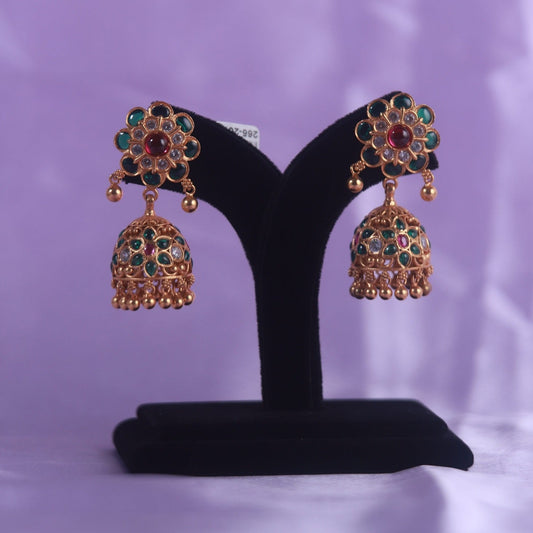 Helosie Kundan Silver Jhumka Earrings, 92.5 silver jhumka earrings with gold-plating