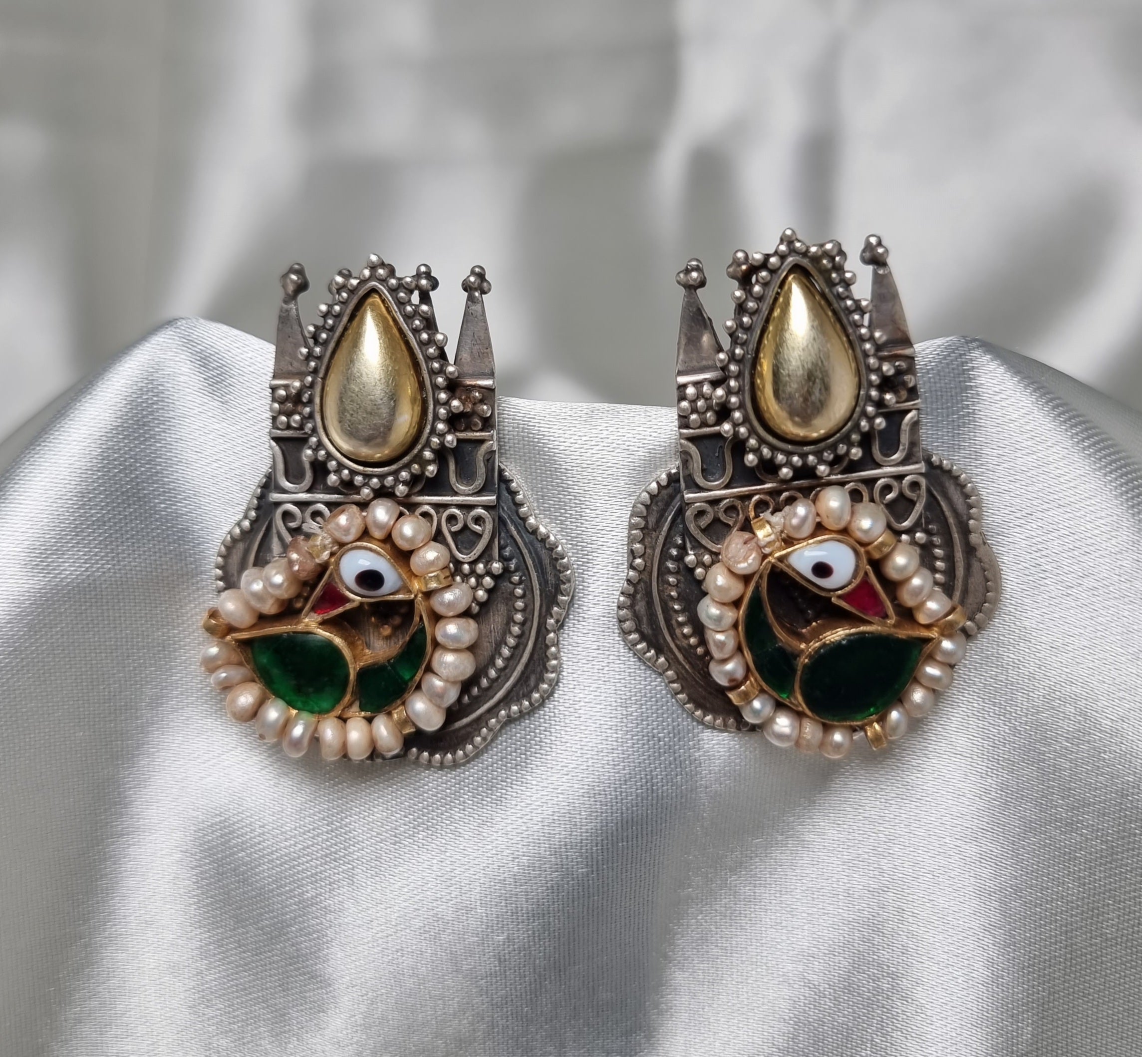 Antique Silver Plated Jhumka Cz Stone Earrings Indian 5