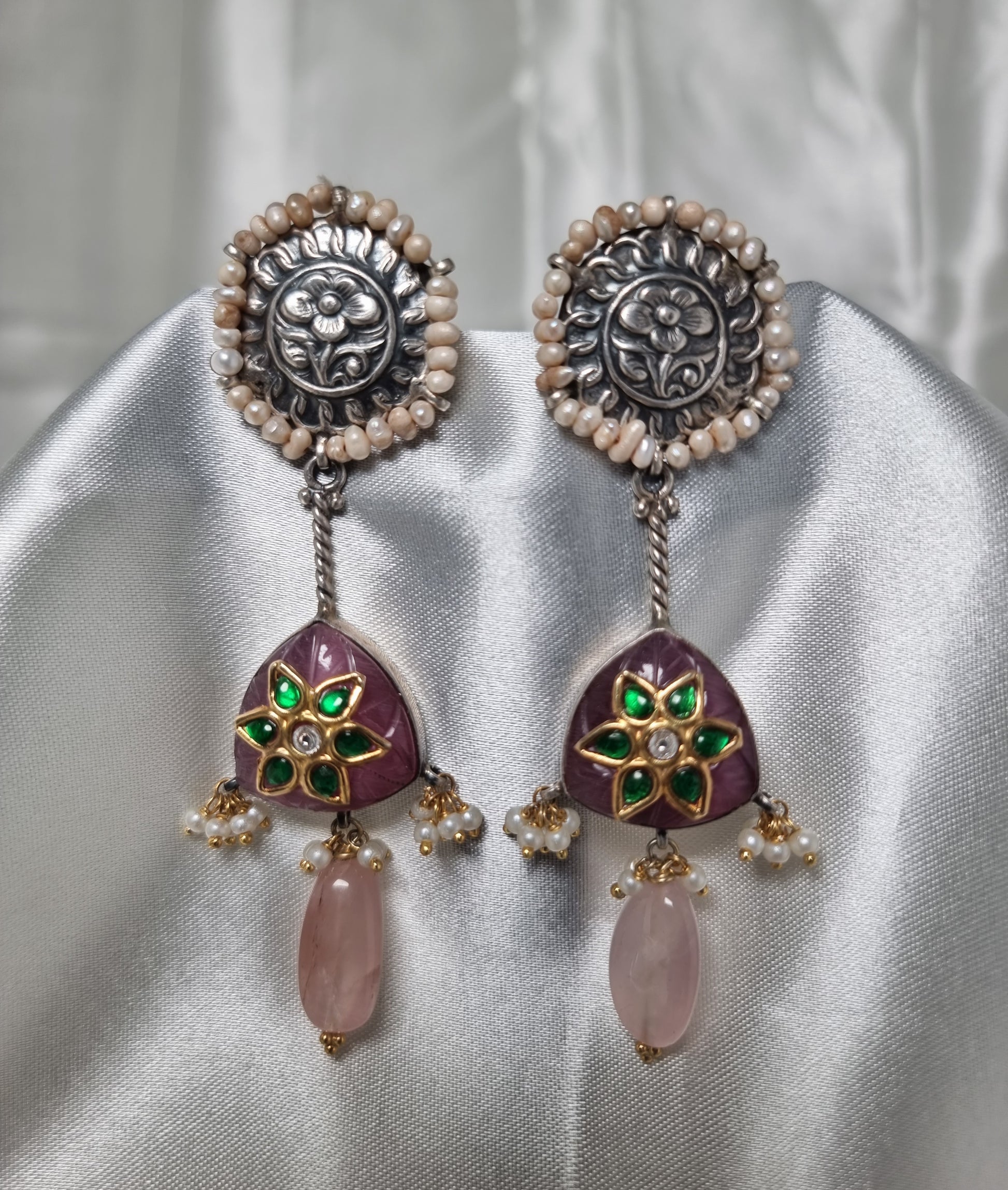 Jaya silver earrings, antique design 92.5 silver earrings, high-quality gold-coated antique silver earrings