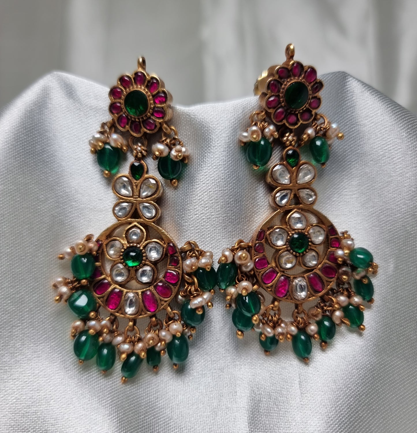 Manvi kundan silver earrings, high-quality gold-plated 92.5 silver kundan earrings featuring kundan stones