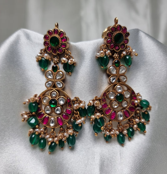 Manvi kundan silver earrings, high-quality gold-plated 92.5 silver kundan earrings featuring kundan stones