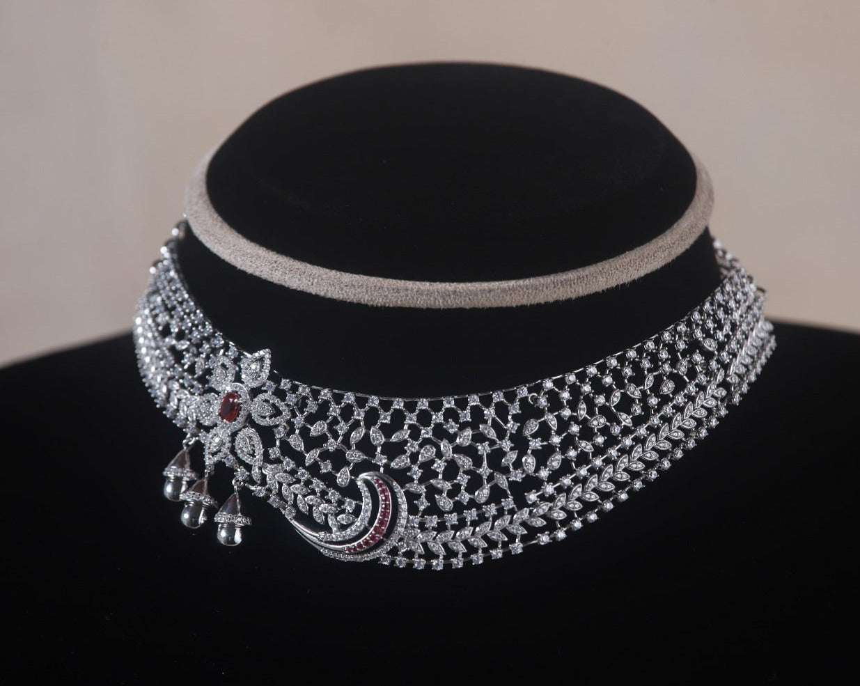 Amelia Silver CZ Necklace, HIgh quality 92.5 silver CZ necklace featuring CZ and  rubies