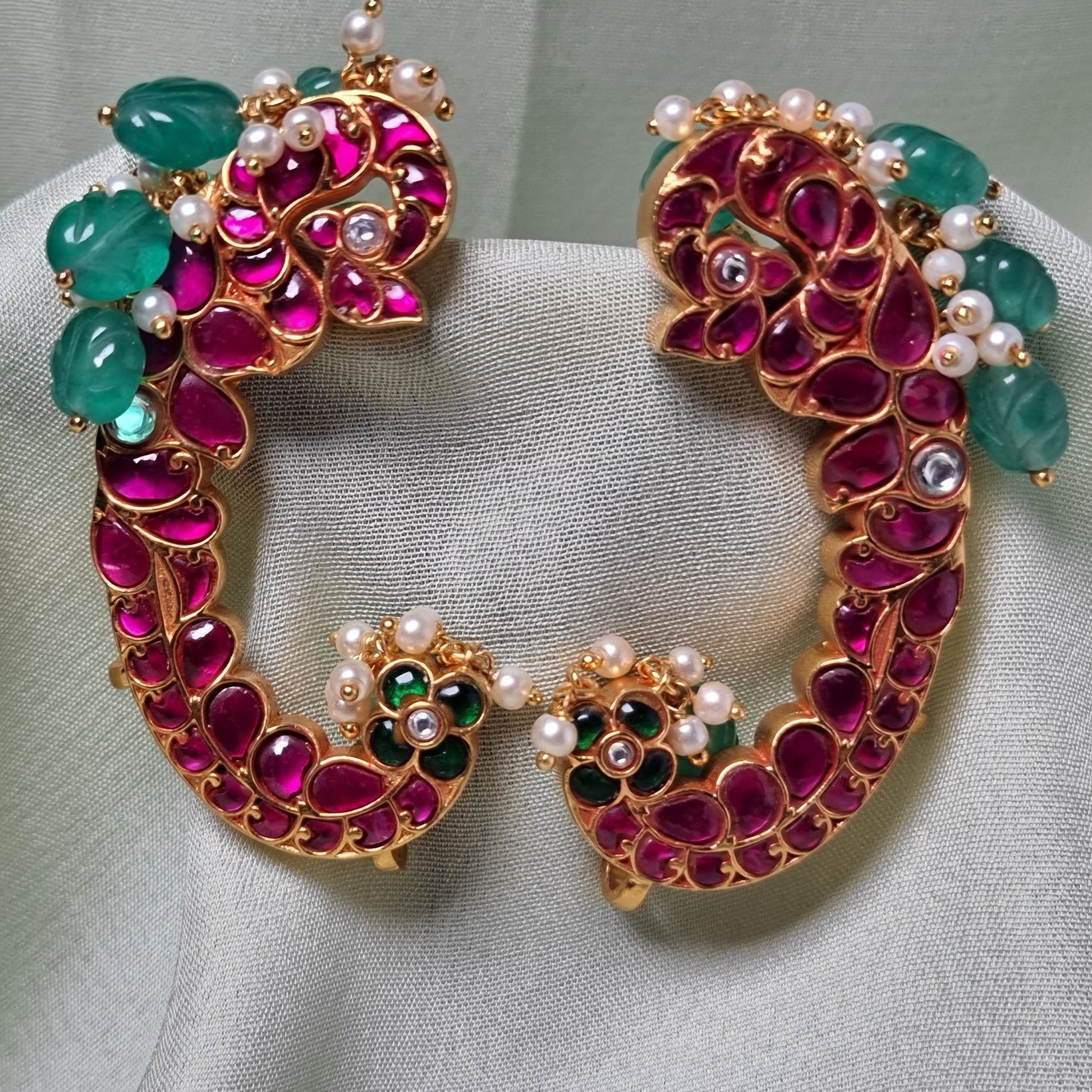 Zarna kundan silver earrings, gold-plated 92.5 silver earrings featuring kundan stones