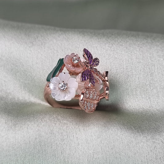 rose polish 92.5 silver ring, anemone silver ring, rose polished ring, silver ring