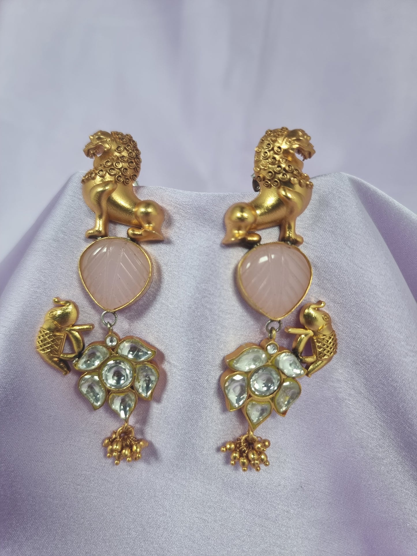 Pari fusion silver earrings, Gold-plated 92.5 silver fusion earrings featuring kundan stones