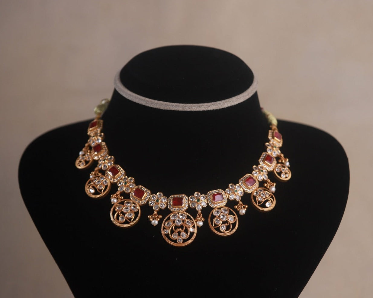 Nakshatra Silver Cz Necklace, Gold plated 92.5 silver cz necklace featuring cz, moissanite and rubies