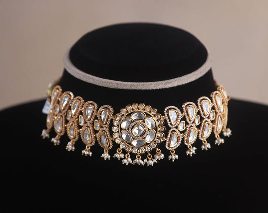 Daisy Polki Choker, Gold plated 92.5 silver polki choker  featuring CZ and kundan stones