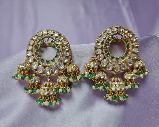 Rachita kundan CZ silver earrings, gold-plated 92.5 silver earrings featuring kundan and cz stones