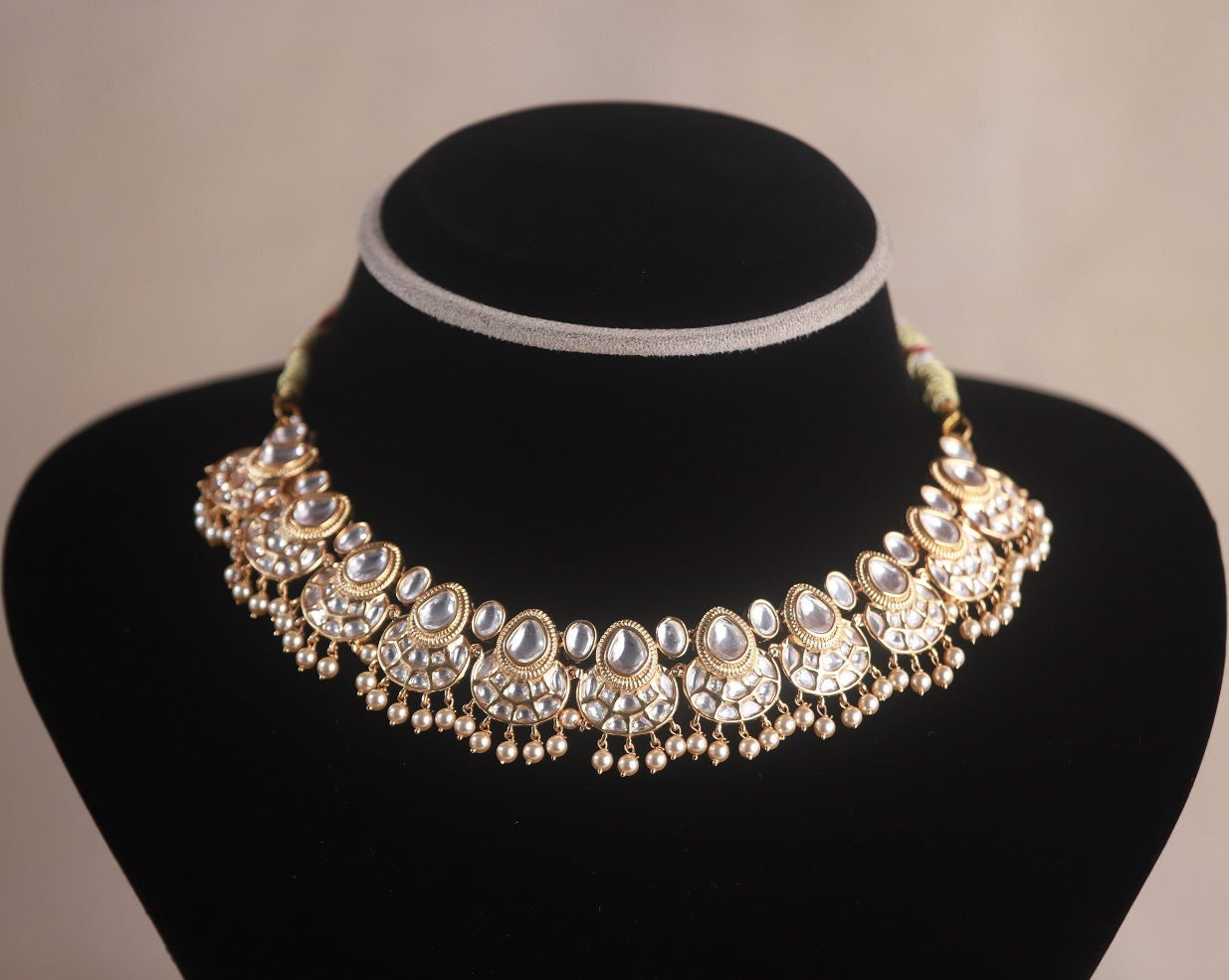 Charlotte Polki Necklace, Gold-plated with premium 92.5 silver polki necklace featuring polki and Moissanite stones