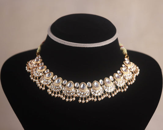 Charlotte Polki Necklace, Gold-plated with premium 92.5 silver polki necklace featuring polki and Moissanite stones