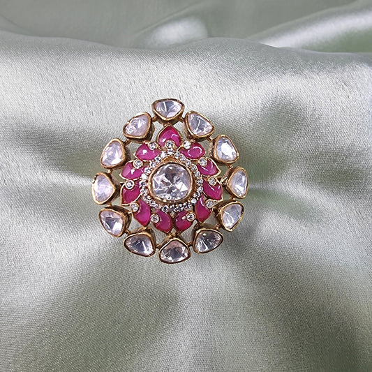 Rutvi Kundan 92.5 Silver Ring, gold-plated ring