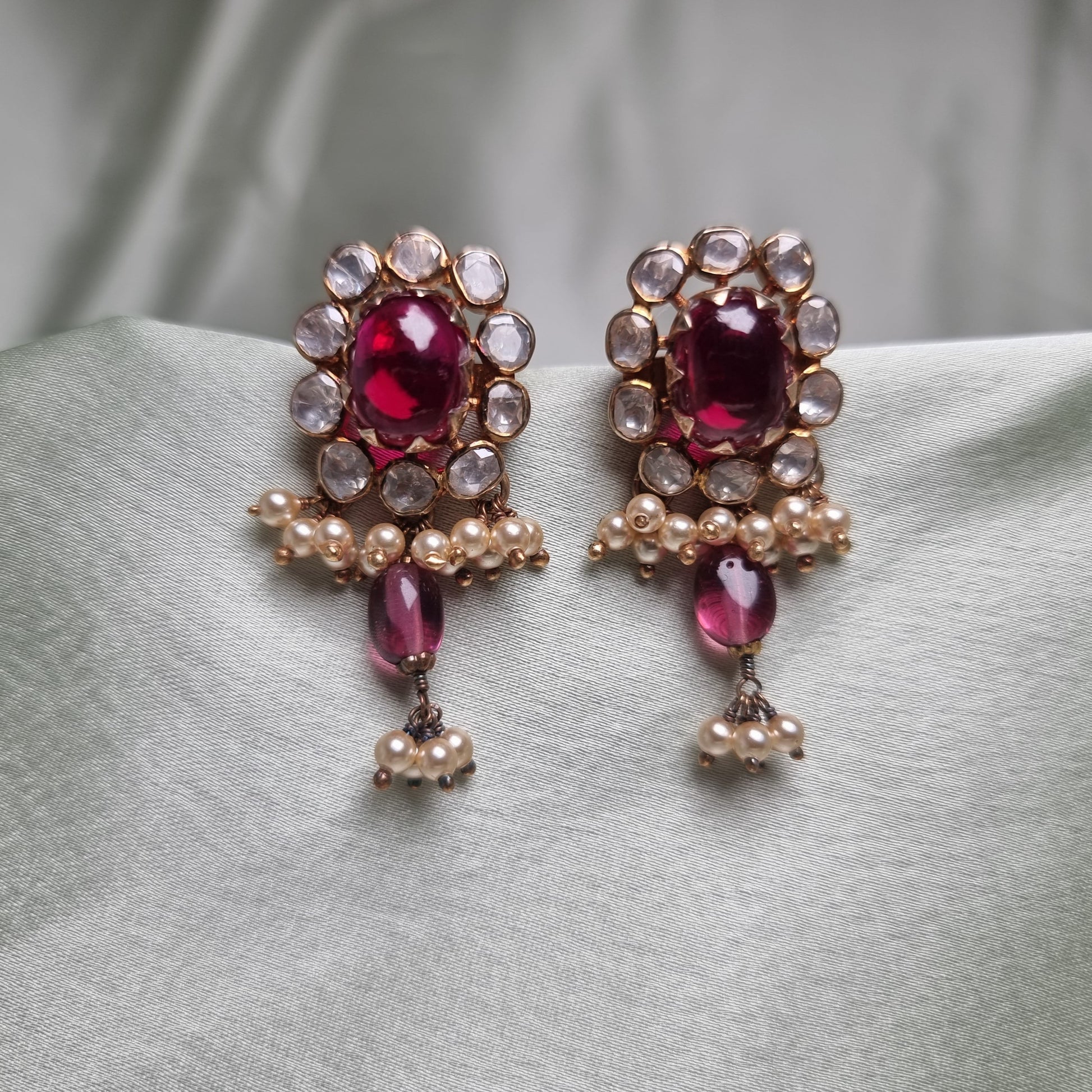 Aksa kundan silver earrings, 92.5 silver earrings, gold-plated earrings