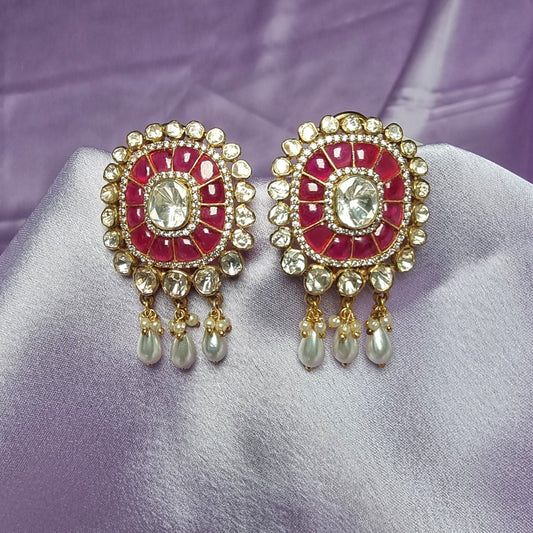 Nidhia kundan silver earrings, gold plated 92.5 silver kundan earrings