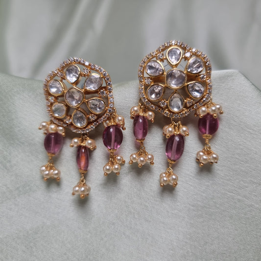 Ucchal polki silver earrings, gold-plated 92.5 silver earrings featuring cz and polki stones