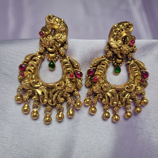 Netra antique chandbali silver earrings, gold-plated 92.5 silver earrings