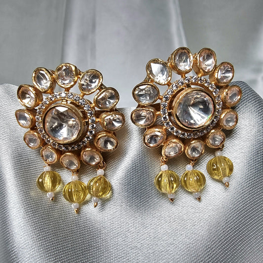 Vasudha kundan silver stud earrings, gold-plated 92.5 silver stud earrings featuring cz and kundan stones