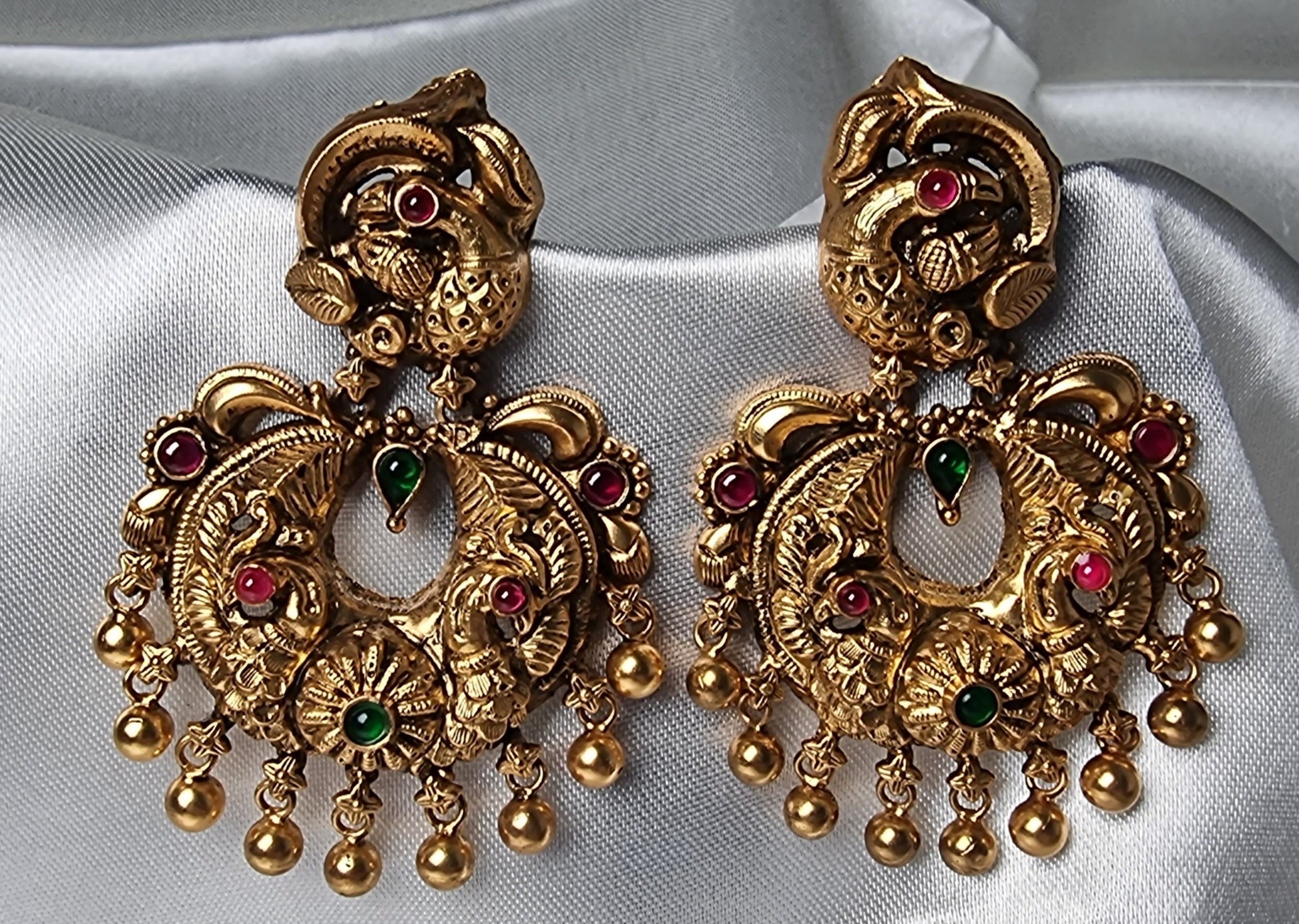 Raksha antique chandbali silver earrings, gold-plated 92.5 silver earrings, chandbali earrings