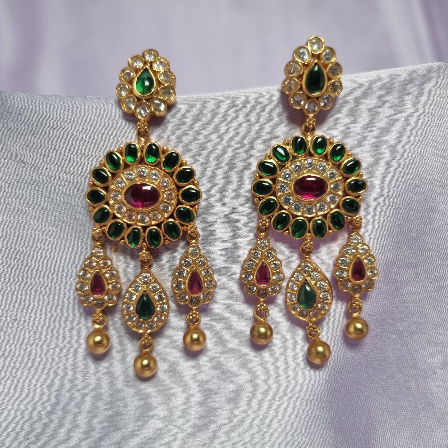 Odika kundan silver earrings, gold-plated 92.5 silver earrings featuring kundan stones