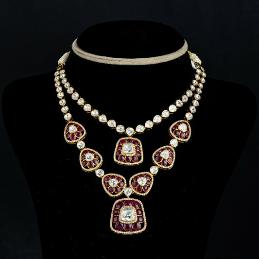 Rithika Gold-plated Kundan Necklace, Gold plated premium 92.5 silver gold-plated kundan necklace featuring Kundan, ruby and CZ stones