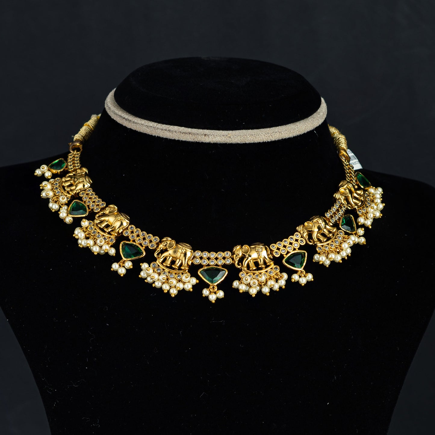 Shehnaaz Silver Necklace, Gold plated premium 92.5 silver necklace featuring CZ and emerald stones