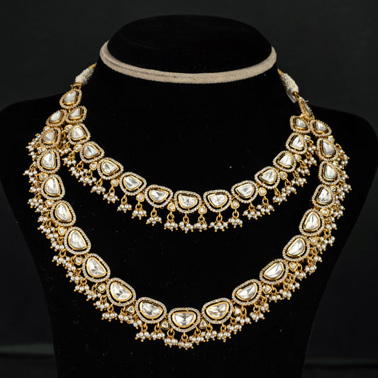 Myra Silver Necklace, Gold plated premium 92.5 silver necklace featuring Moissanite and Cubic Zirconia stones
