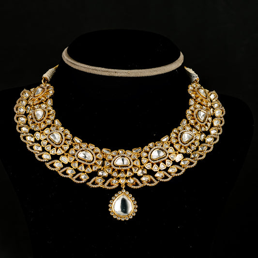 Ariana polki necklace, Gold plated premium 92.5 silver polki necklace featuring Polki and cubic zirconia stones