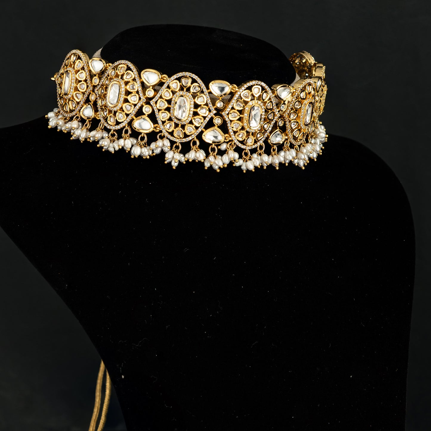 Viviana Polki Choker, Gold plated 92.5 silver polki choker featuring polki and cubic zirconia stones