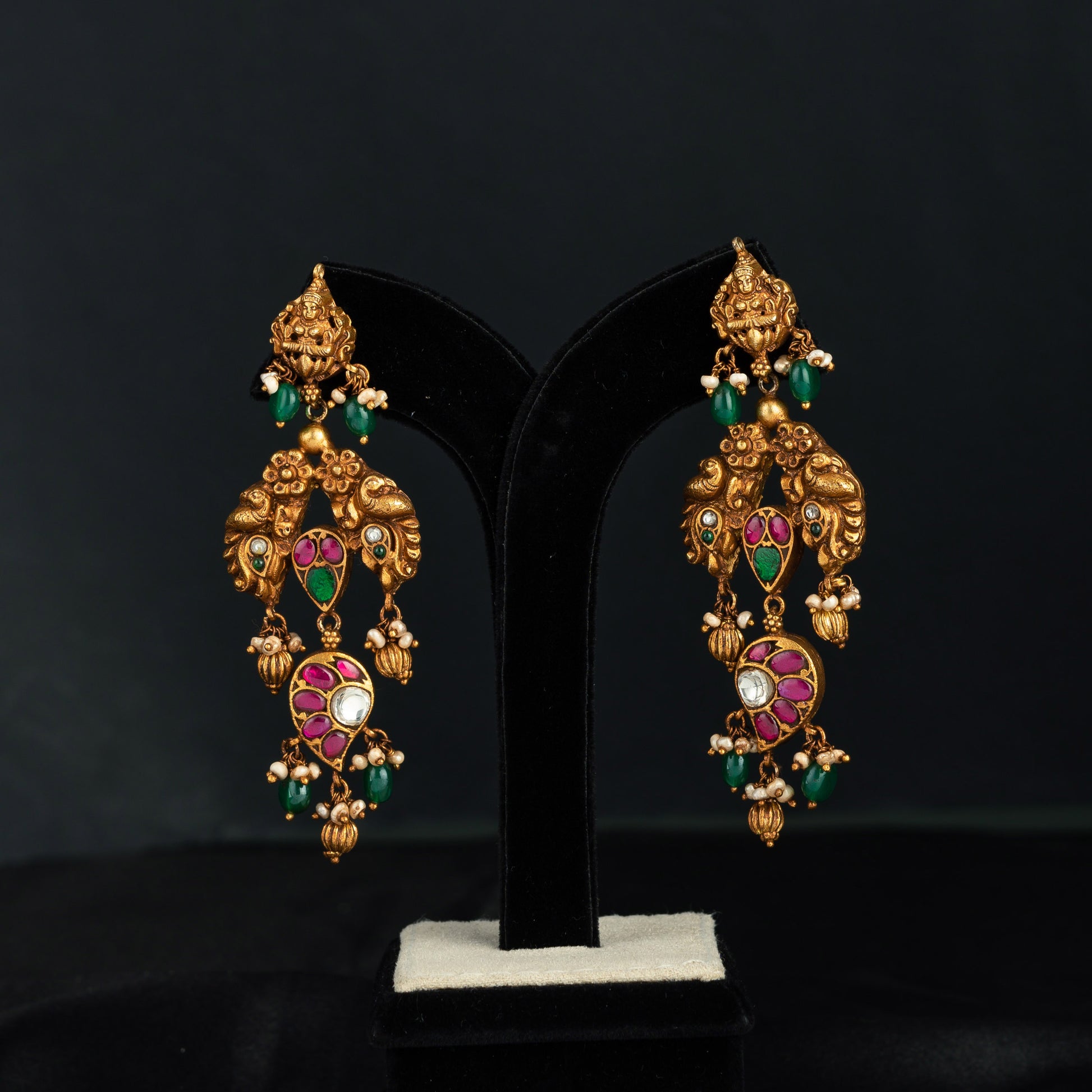 Yahvi silver earrings, gold-plated 92.5 silver earrings, temple jewellery earrings featuring kundan stones