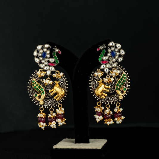 Janya Kundan Silver Earrings, 92.5 silver earrings, gold-plated silver earrings