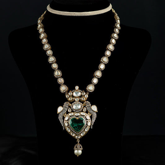 Rose Titanic silver necklace, Gold plated premium 92.5 silver necklace featuring moissanite, CZ and emerald stones