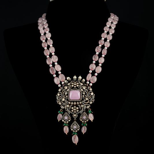 Clara victorian beads haram, high-quality gold-plated 92.5 silver haram featuring pink tourmaline and CZ stones