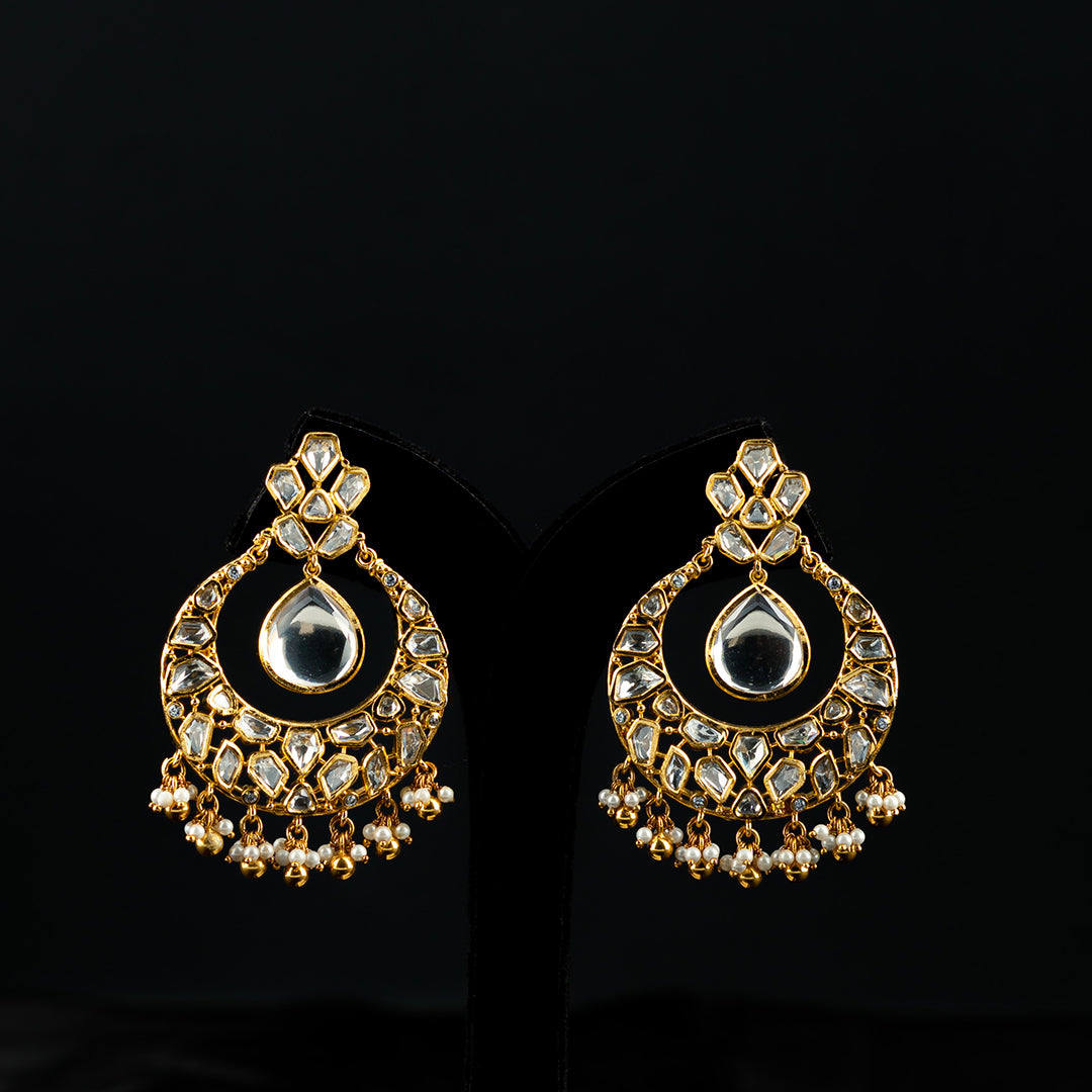 Alaska gold plated moissanite silver earrings, High-quality gold-plated 92.5 silver chandbali earrings