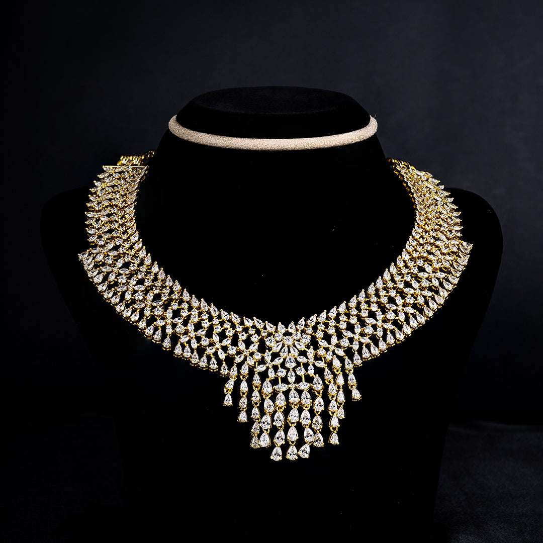 Niesha CZ Choker Necklace, Gold plated 92.5 silver choker necklace featuring timeless cz stones