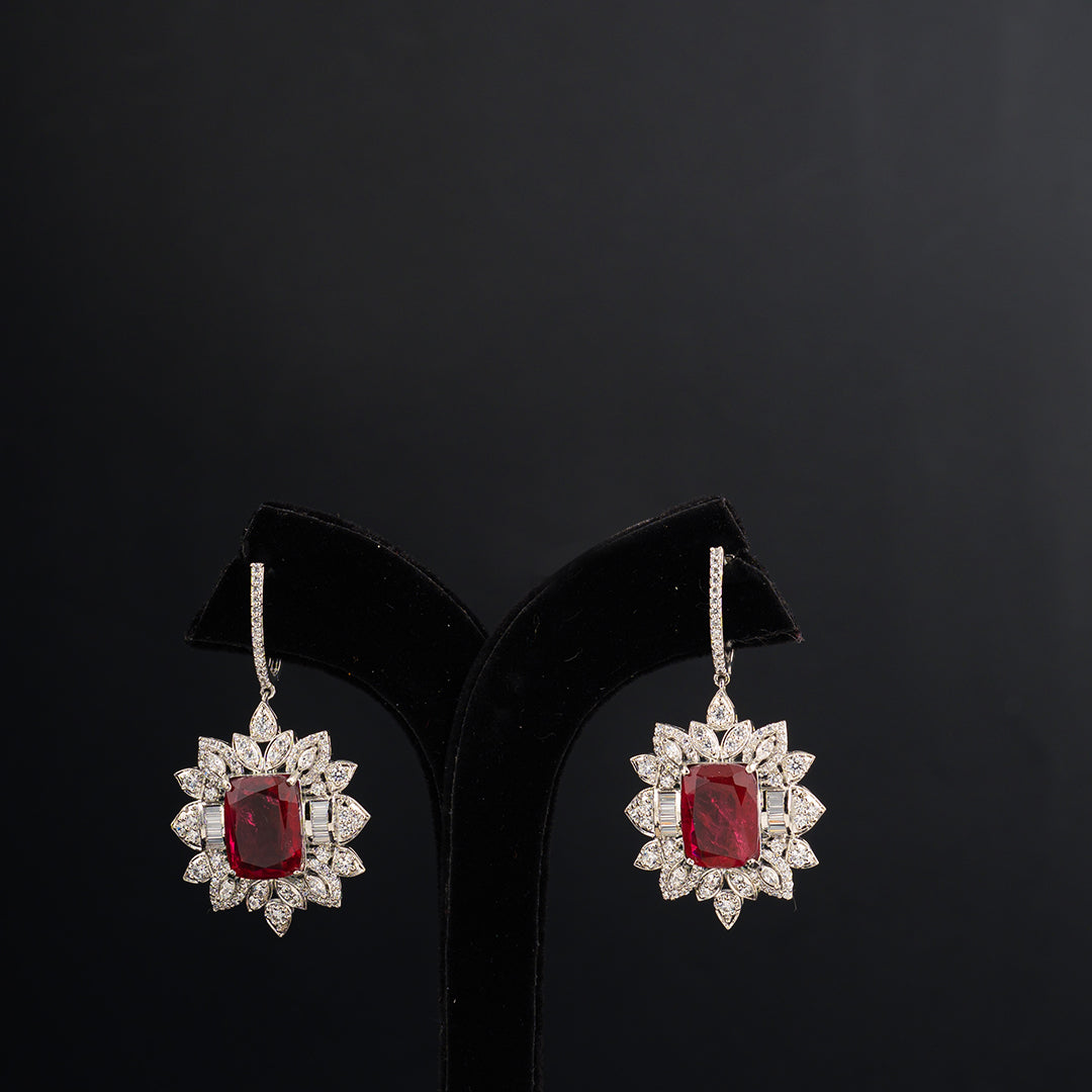 Suhani sterling silver earrings, 92.5 silver designer earrings featuring cz and ruby stones